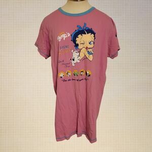 Betty Boop Pink Graphic Sleep Shirt Nightgown OS Knee Length Cotton